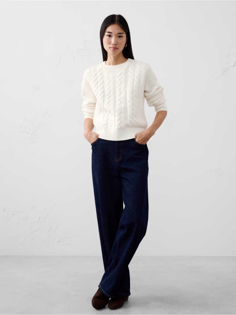 Banana Republic Factory | Winter White Cable Knit Crewneck Sweater | Size M
